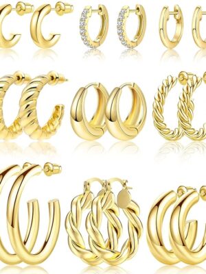 9 Pairs Gold Hoop Earrings