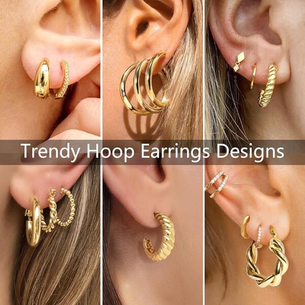 9 Pairs Gold Hoop Earrings - Image 3