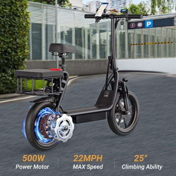 Electric Scooter w/Adjustable Seat & Basket 22MPH - Image 2