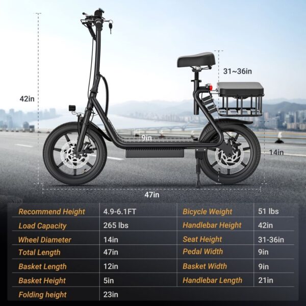 Electric Scooter w/Adjustable Seat & Basket 22MPH - Image 4