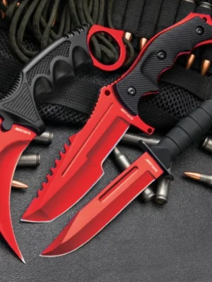 MTech Red Fixed Blade Knife Set | Karambit,